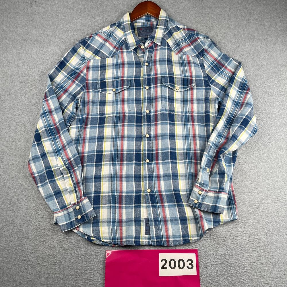 Lucky Brand True Indigo Shirt Plaid Snap Western Button Up Long Sleeve Mens M